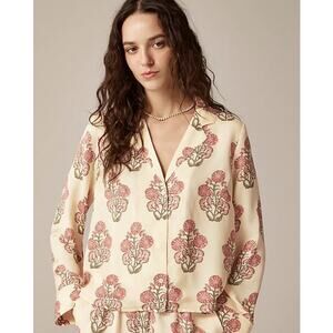 J Crew Camp Collar Button Up Block Print Shirt US Women's S New